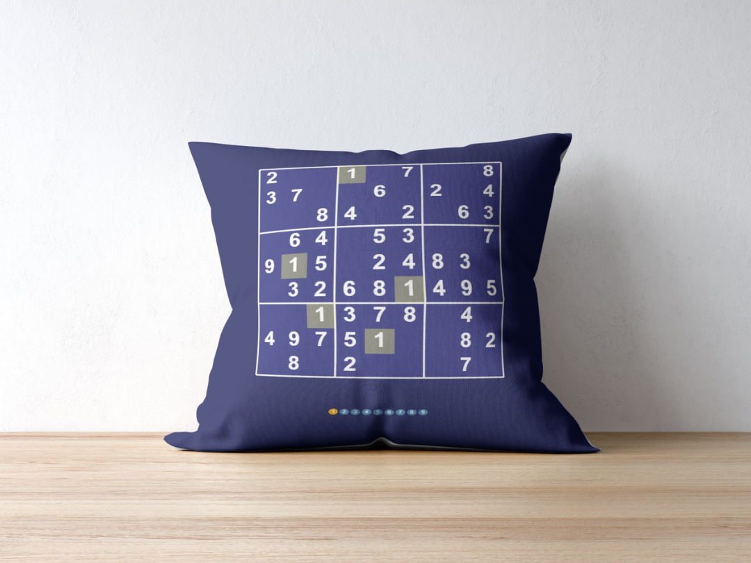 Enigma Sudoku cushion — applied composition