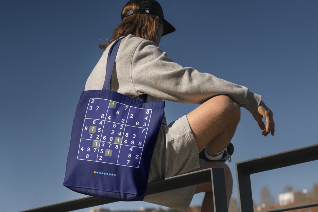 Enigma Sudoku tote bag — applied composition