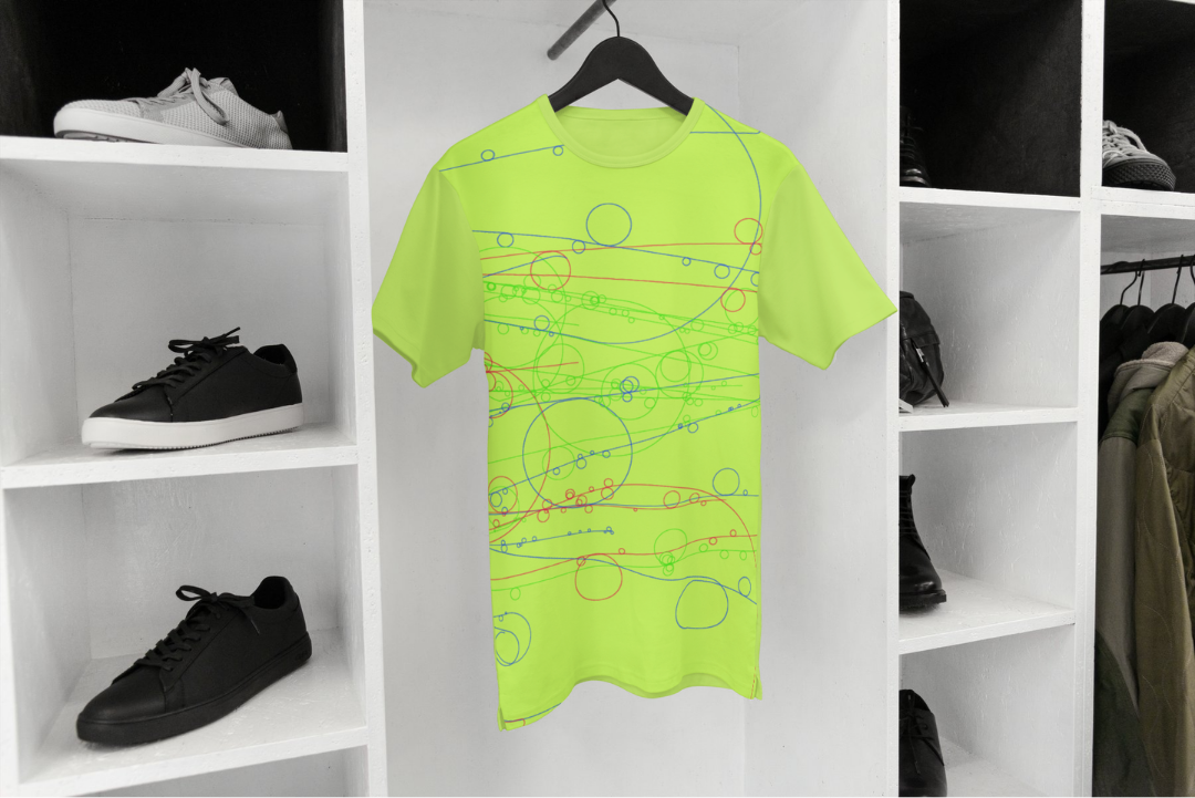 Ephemeral Whirls t-shirt — applied composition