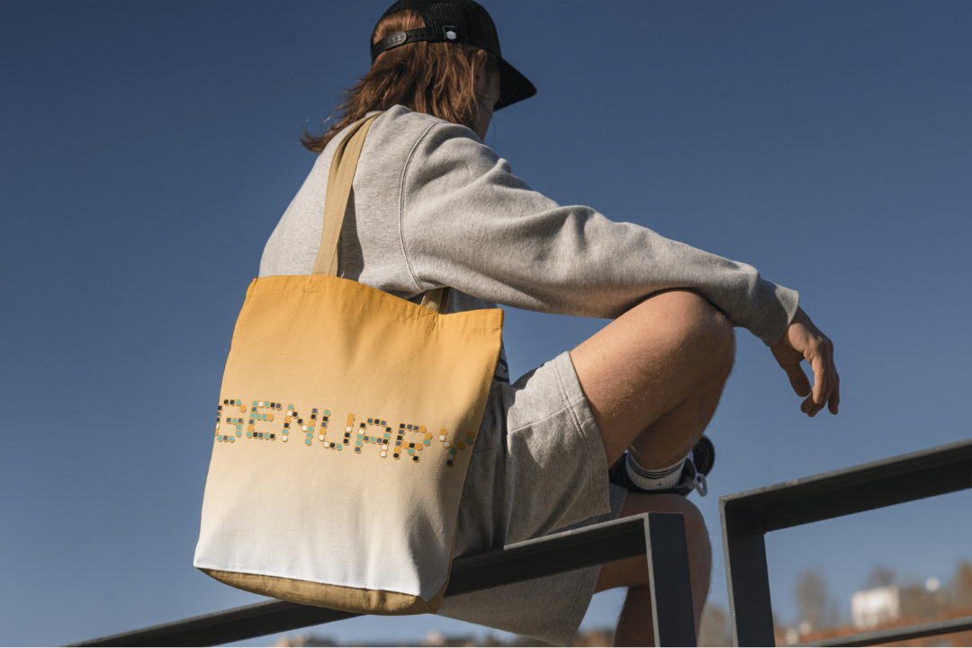 Genuary Word tote bag — applied composition