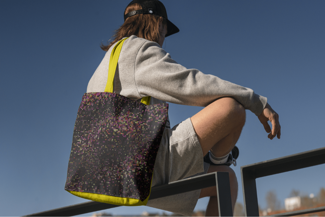 Gothic Grid tote bag — applied composition