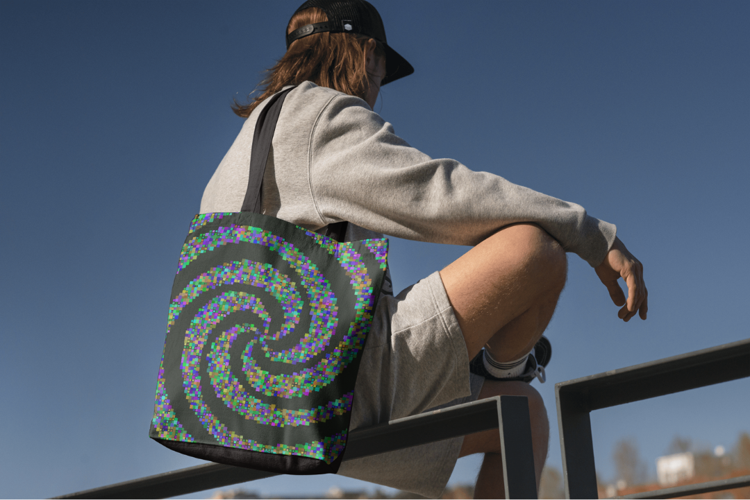 Mosaic Field tote bag — applied composition