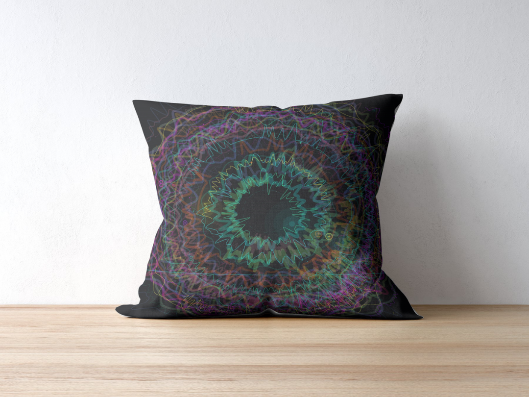 Neon Arcade cushion — applied composition