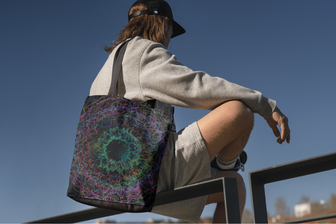 Neon Arcade tote bag — applied composition
