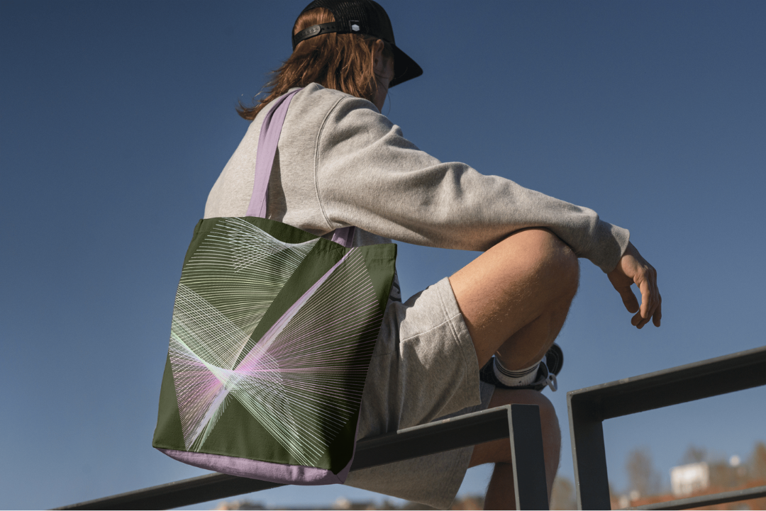 Neon Drift tote bag — applied composition