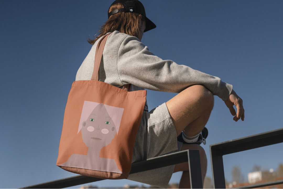 Portrait Series tote bag — applied composition