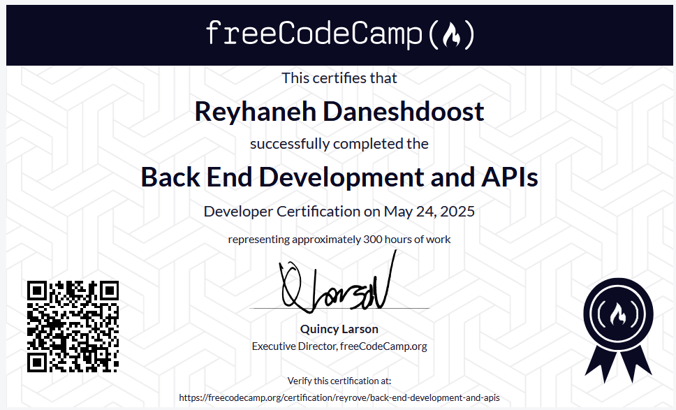 Back End Development and APIs Certification