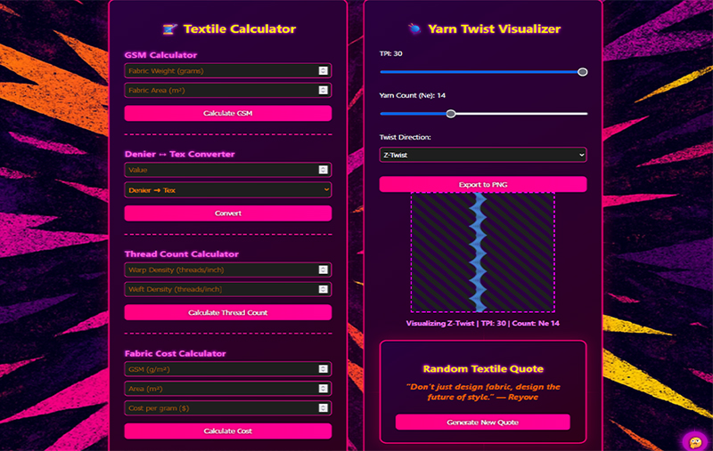 Textile-verse application interface